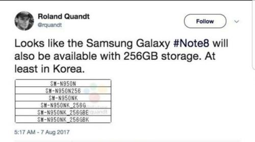三星Note 8曝256GB存储皇帝版 或在国内推出